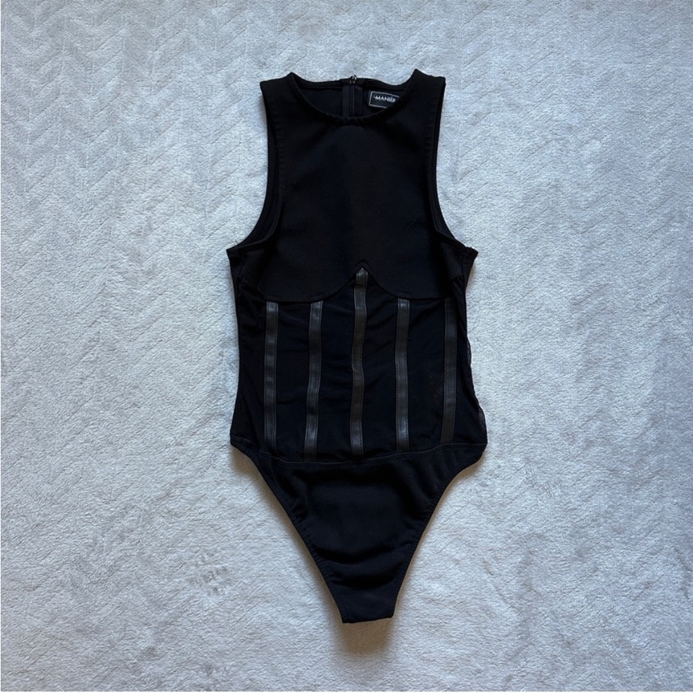 Maniere De Voir Mesh Black Bodysuit